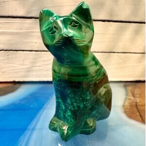 Malachite Cat Carving 68x47mm Polished Green Stone